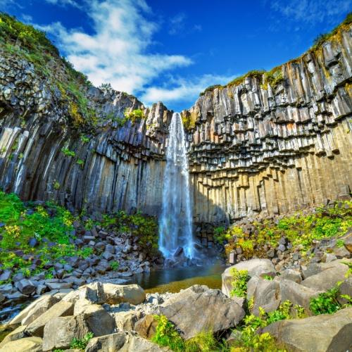 Svartifoss-waterval in Skaftafell Nationaal Park