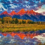 Grand Teton National Park met zonsondergang