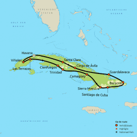 Routekaart Cuba Vamonos