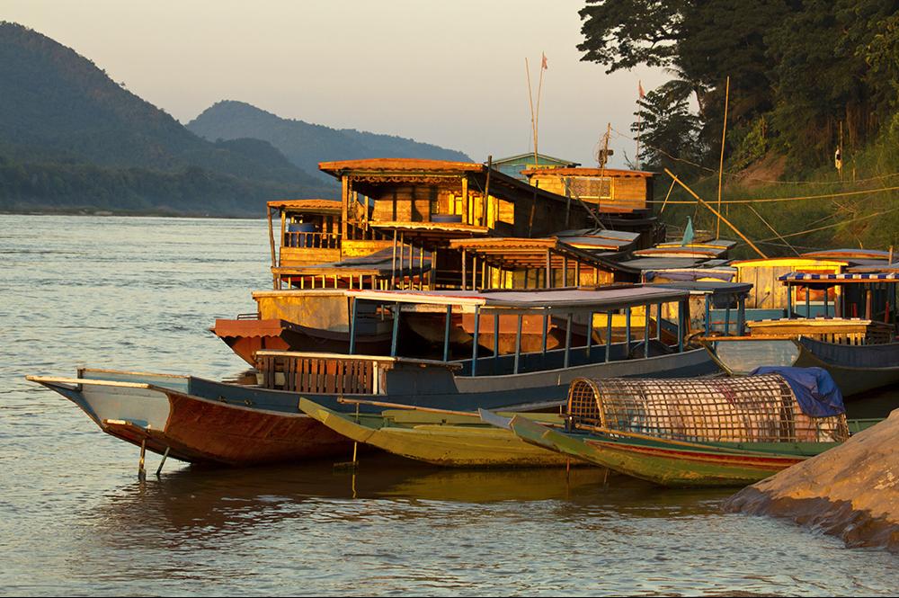 Slow boats op de Mekong-rivier