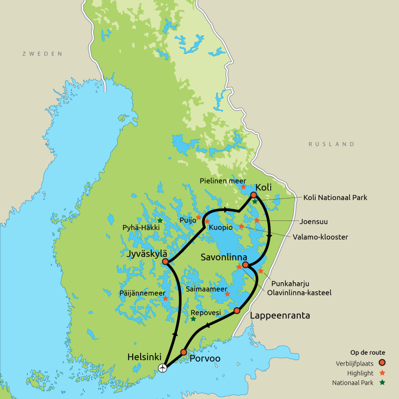 Routekaart Beste van de Finse Meren