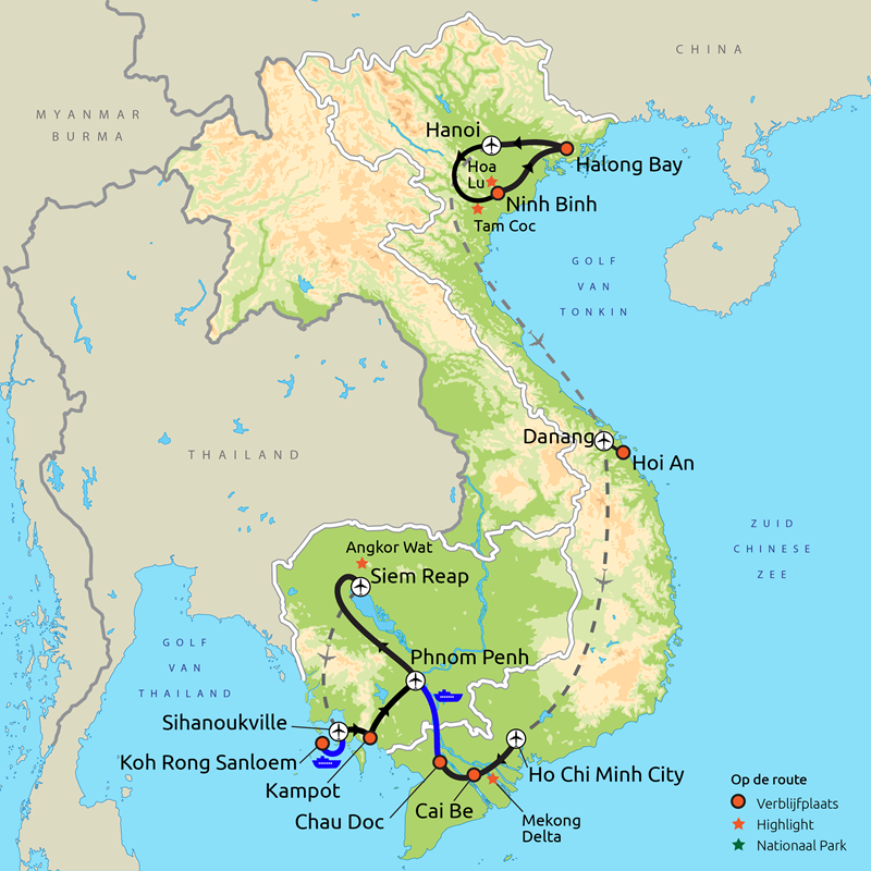 Routekaart Vietnam & Cambodja