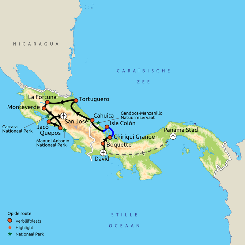 Routekaartje Panama & Costa Rica