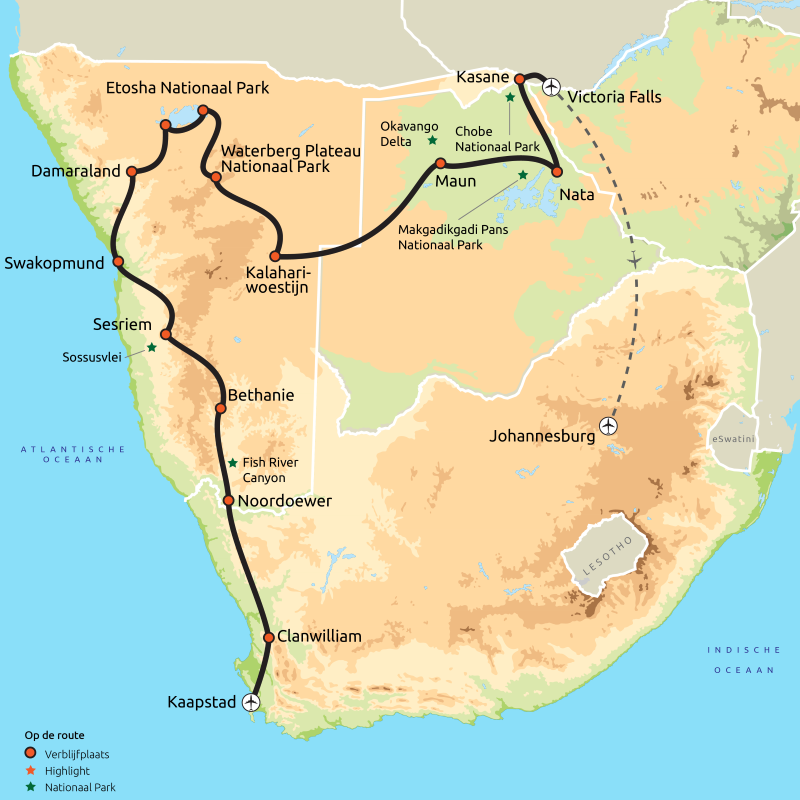Zuid-Afrika, Namibië, Botswana & Zimbabwe