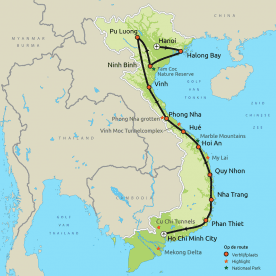 Routekaart Privéreis Hoogtepunten van Vietnam
