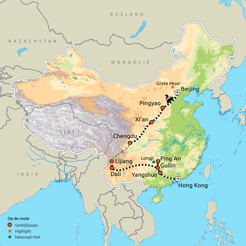 Routekaart Familiereis China