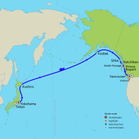 Rondreis & Cruise North Pacific Crossing van Tokyo via Alaska, naar Vancouver