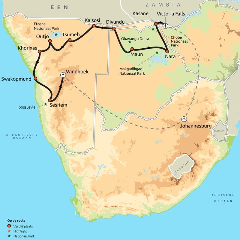21-daagse Groepsreis Namibië, Botswana & Zimbabwe (start Windhoek)