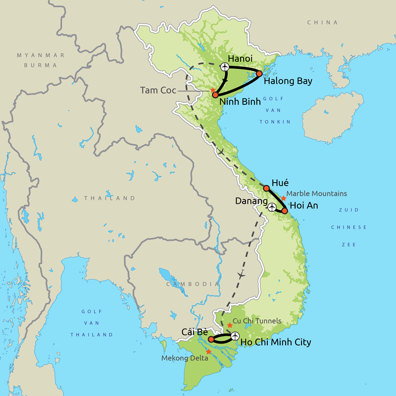 Routekaart Familiegroepsreis Vietnam (vanaf 2027)