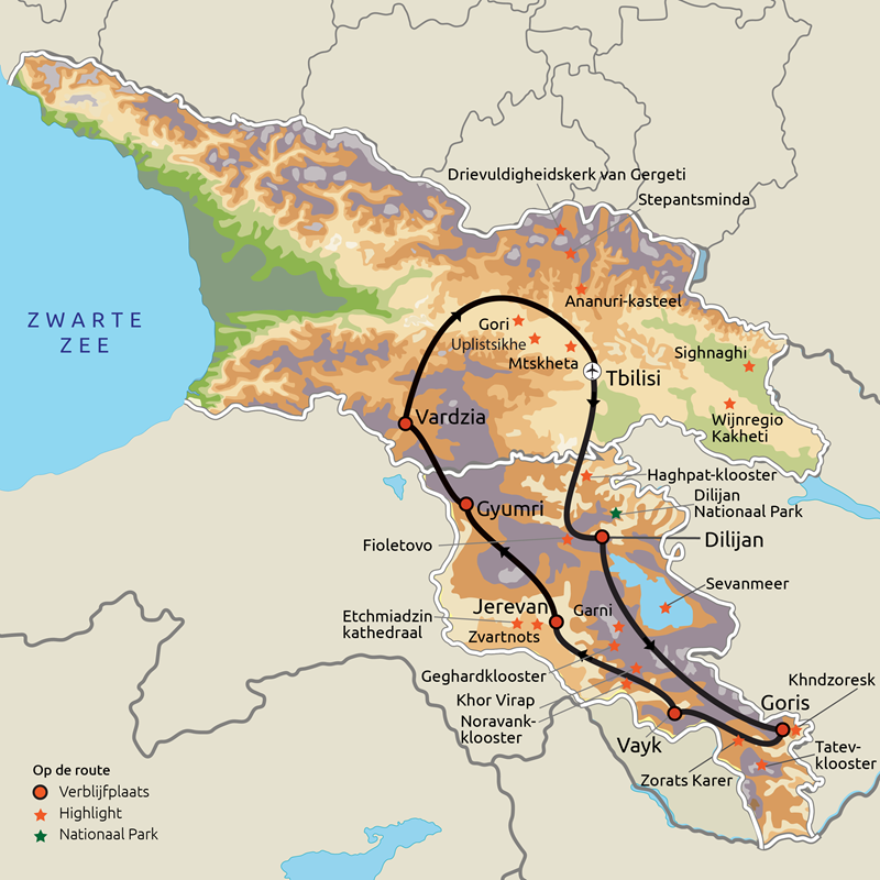 Routekaart Georgië & Armenië