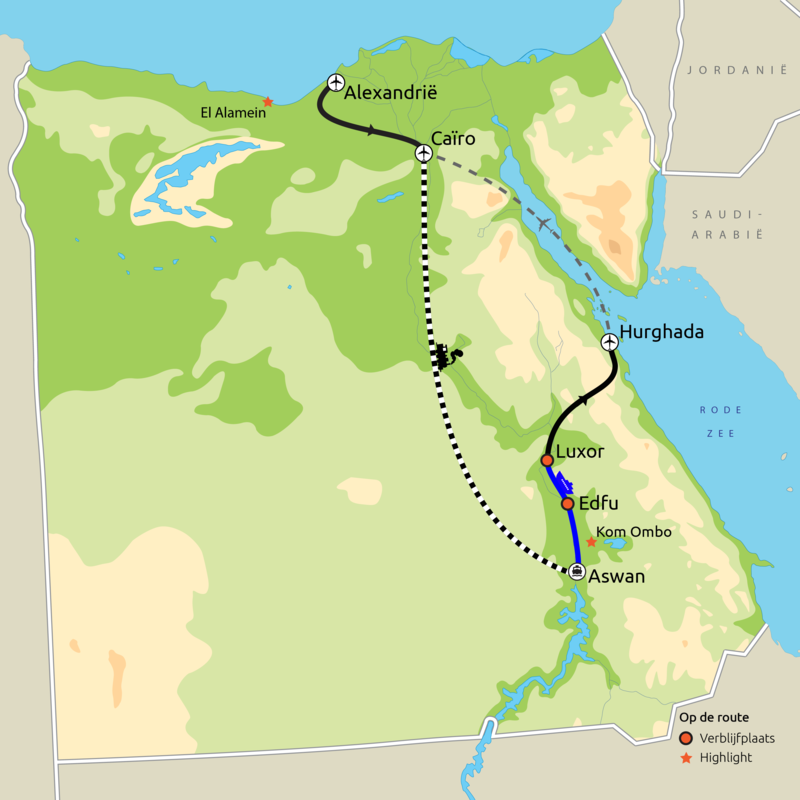 Routekaart - Van Alexandrië naar de Rode Zee, incl. Nijlcruise
