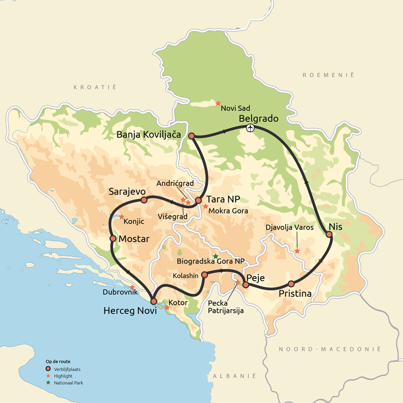 Routekaart Grand Tour door de Balkan