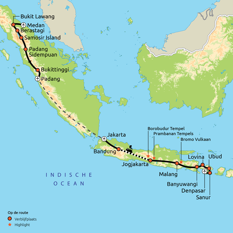 Routekaartje Sumatra, Java & Bali Compleet