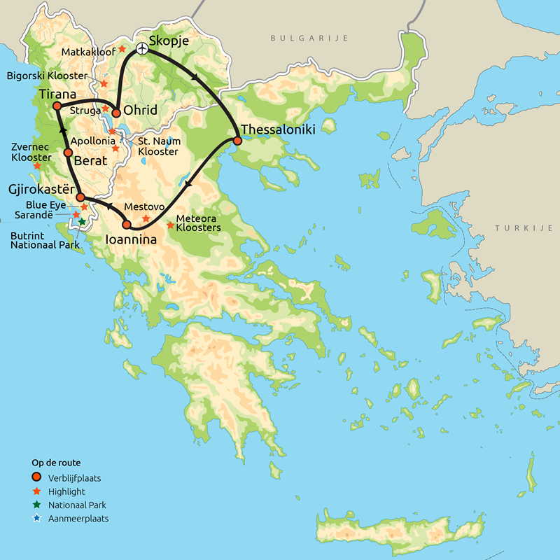 Routekaart Griekenland, Albanië & Noord-Macedonië