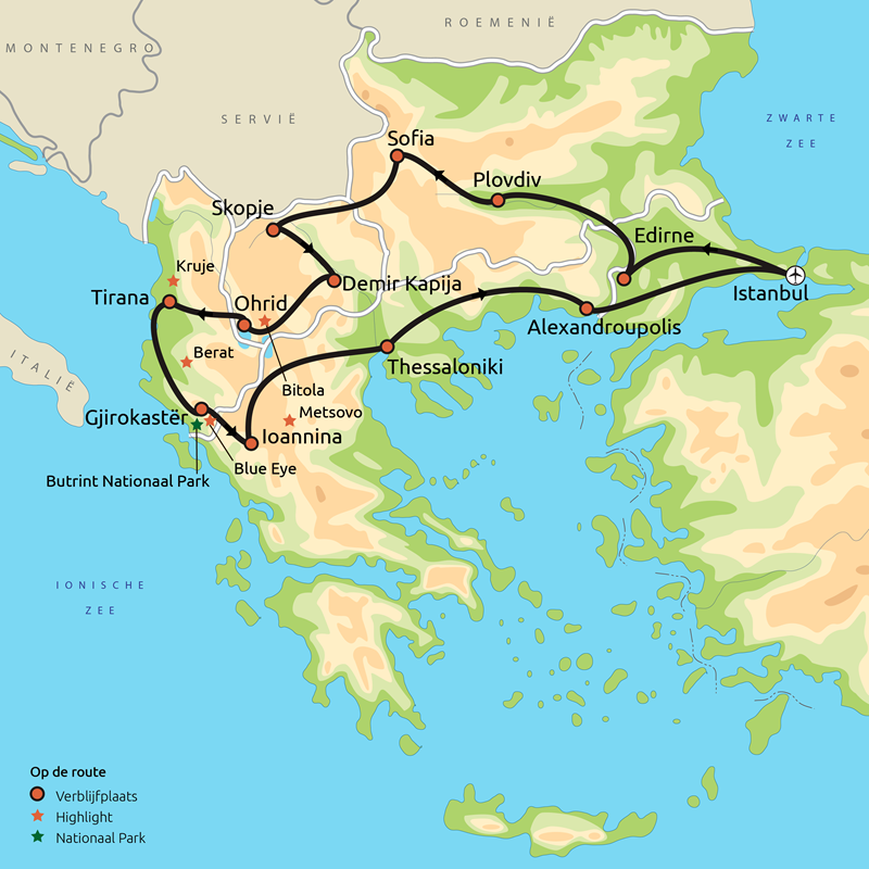 Routekaart Istanbul & de Balkan